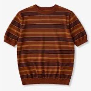 Karaku Multi-Border Knit Heavyweight Tee in brown/orange